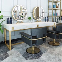 Net Red Barber shop mirror table hairdresser with lamp simple marble dyed hot single-sided mirror photo studio dressing table