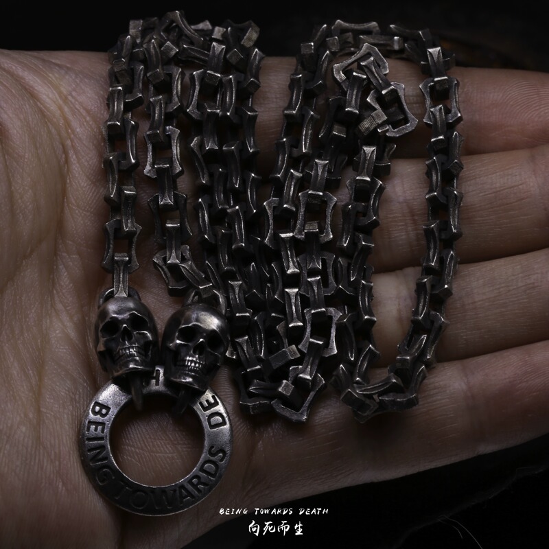 Fine Skull Bracelet, Handmade Skull Necklace, Gothic Rock Heavy Metal 925 Sterling Silver