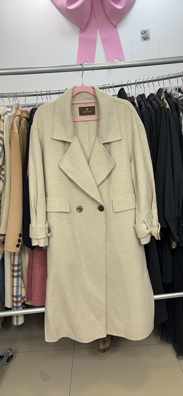 Off-White Double-Sided Cashmere Coat, Casual Loose Fashion Wool Coat, Mid-Length Autumn and Winter Women's Clothing, Oatmeal Color