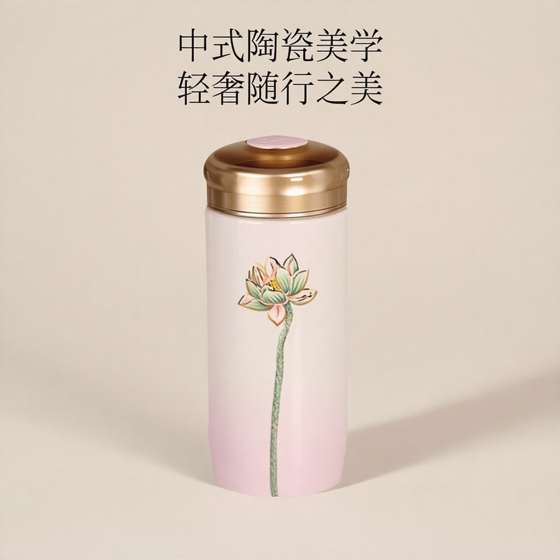 Qiantangxuan Living Porcelain Qingxin Fulin Double-Layer Ceramic Portable Water Cup, Hand-Painted with Gold, High Aesthetic, Light Luxury Gift Qiantangxuan Living Porcelain Qingxin Fulin Double-Layer Ceramic Portable Water Cup, Hand-Painted with Gold, High Aesthetic, Light Luxury Gift