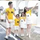 Cô gái hoạt hình mô hình mùa hè giải trí ảnh màu đỏ bên bờ biển người lớn nửa tay áo trang phục cha mẹ-con một gia đình bốn cặp song sinh - Trang phục dành cho cha mẹ và con