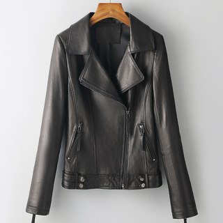 2024 Spring New Haining Directly Tanned Sheepskin Leather Jacket Women's Short Motorcycle Jacket Slim Fit Turn-Down Collar Genuine Leather Coat