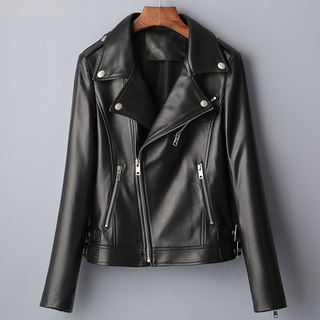 Couple's European Style 2024 Autumn New Haining Genuine Leather Jacket for Women, Short Sheepskin Biker Jacket with Cotton Lining, Slim Fit Leather Jacket