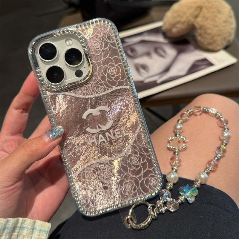 High-Definition Small Fragrance Nude Pink Camellia Suitable for Iphone16Promax Apple 15 Mobile Phone Case 14 All-Inclusive Chain 13 Anti-Fall