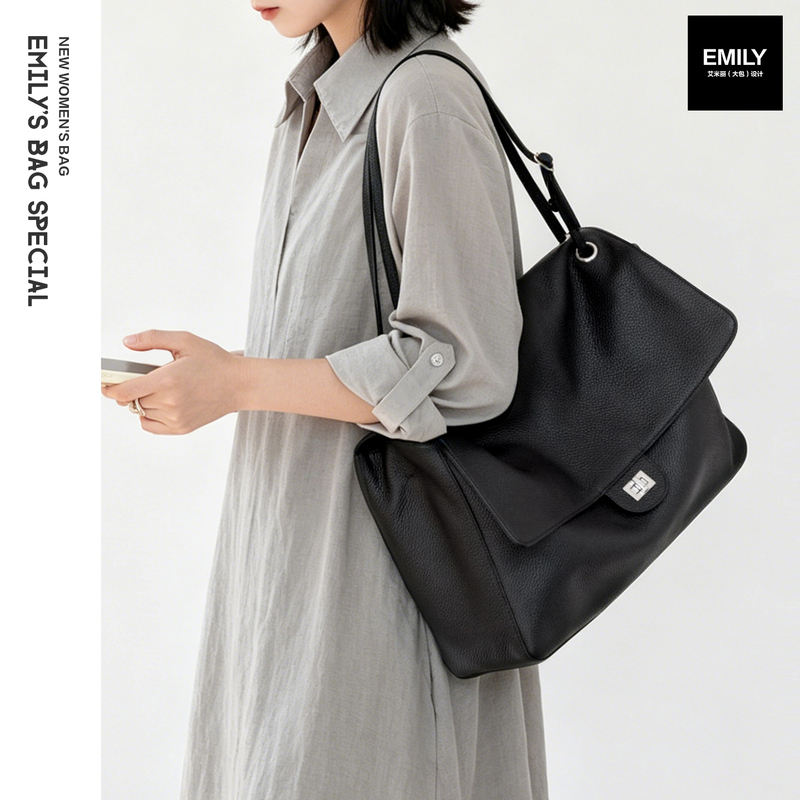 New Suede Soft Leather First-Layer Cowhide Women's Bag with Lock, Large Capacity, Retro Commuter Tote Bag, Hand-Held, Shoulder, and Crossbody New Suede Soft Leather First-Layer Cowhide Women's Bag with Lock, Large Capacity, Retro Commuter Tote Bag, Hand-Held, Shoulder, and Crossbody