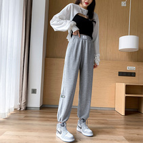 Gray sweatpants women spring and autumn 2021 new fashion waffle pants loose toe autumn casual wide leg pants