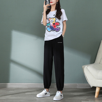 Black sports pants children autumn loose toe 2021 New ins tide high waist nine-point Harlan casual pants