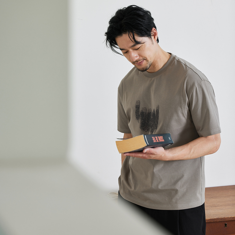 Original Summer Men's Digital Print T-Shirt with Abstract Round Neck, Loose Fit, High-End, Simple, Cool-Feeling, Gray Short Sleeves