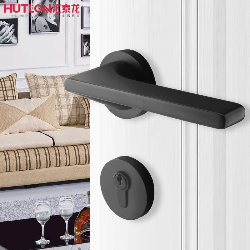 Wired Tyrone indoor room door lock wooden door bedroom buffer mute two-piece lock modern minimalist door lock black Q7
