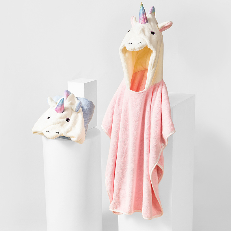 Children's Bath Towel Cape [Unicorn] Cartoon Baby Bath Towel Bathrobe Coral Velvet Baby Bath Towel Cape for Bathing