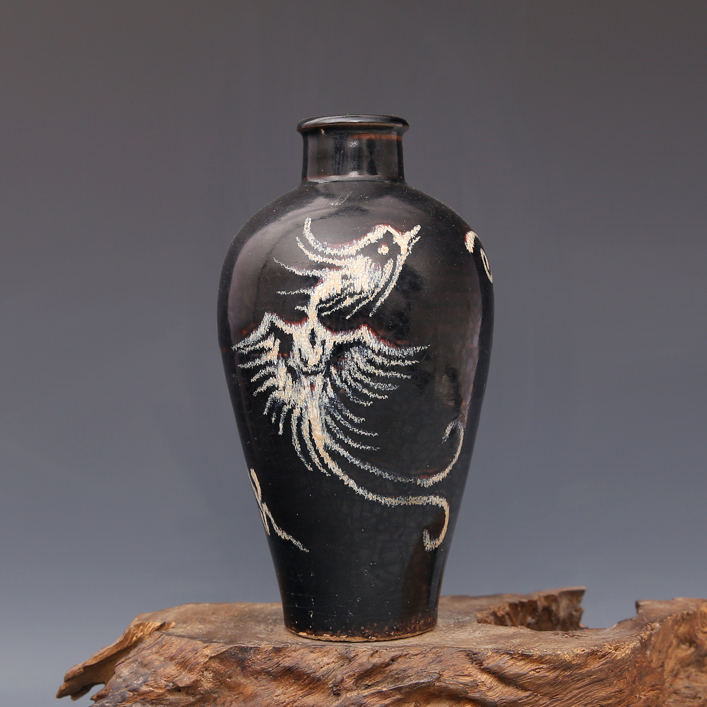 南宋吉州窑窑变双凤纹梅瓶古董瓷器古玩古瓷器老货收藏