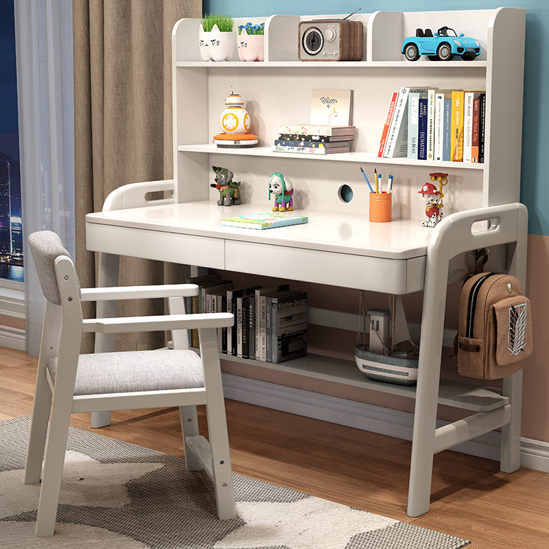 Solid wood Nordic desk bookshelf combination study home student desk bookcase one bedroom desktop computer desk