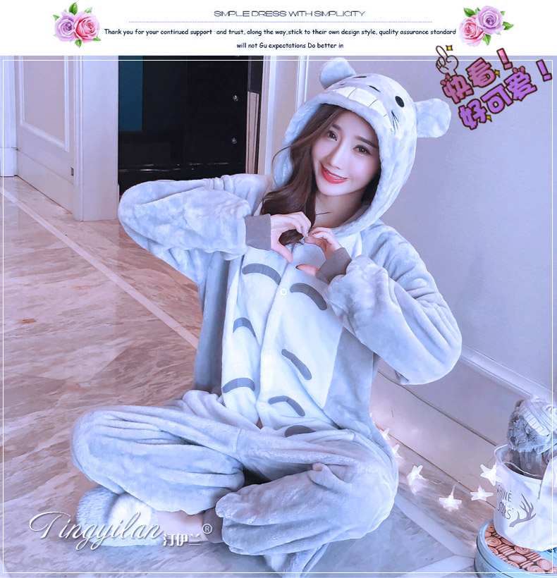 Đồ ngủ Xiêm phụ nữ mùa thu và mùa đông phim hoạt hình dày flannel khủng long dịch vụ nhà bộ thể thao nữ mùa đông