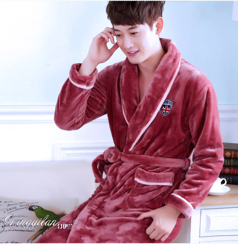 Áo ngủ giản dị nam dày flannel đồ ngủ nhà dịch vụ áo choàng tắm áo choàng nam mùa thu và mùa đông dài tay áo kích thước lớn mùa xuân và mùa thu đồ ngủ nữ