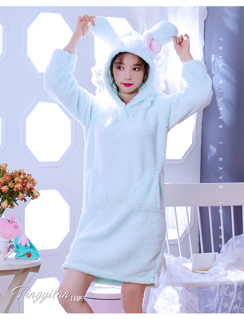 Ren nơ đêm nữ mùa thu và mùa đông đồ ngủ dài tay dày flannel san hô lông cừu dịch vụ nhà mùa xuân và mùa thu dễ thương đầm cho người lớn tuổi