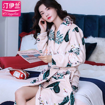 Personality fashion gown women autumn and winter thick coral fleece bathrobe bathrobe flannel pajamas home clothes plus size
