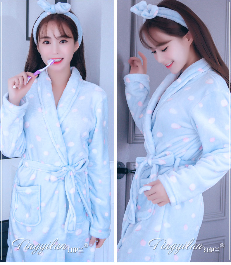 Của phụ nữ dày flannel áo choàng tắm mùa thu và mùa đông dài tay mùa thu và mùa đông san hô fleece dễ thương đồ ngủ rắn vàng