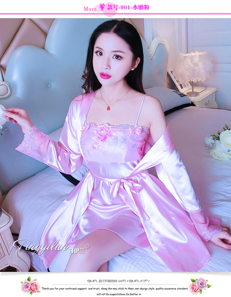 Đồ ngủ mùa hè của phụ nữ ngắn tay hai mảnh phù hợp với lụa ren dây đeo sexy mùa xuân và mùa thu dài tay băng lụa nightdress dịch vụ nhà