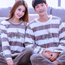 Pajamas lovers autumn and winter thickened flannel suit Home clothes Long-sleeved coral velvet large size men and women casual cute