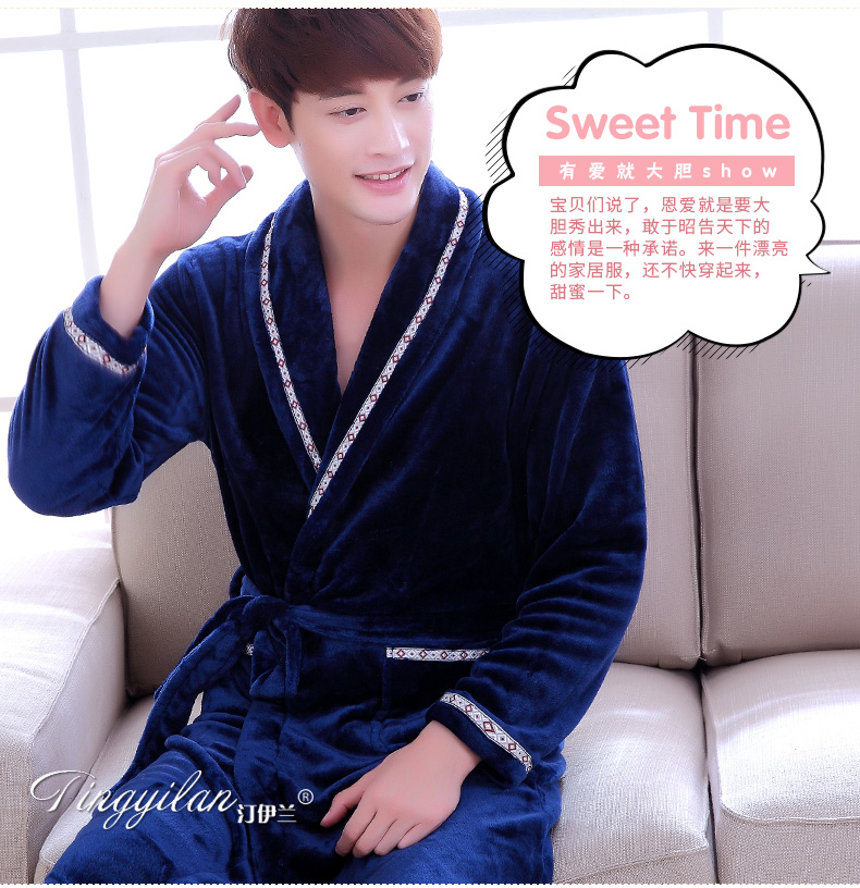 Áo choàng tắm nam đồ ngủ cặp vợ chồng dịch vụ nhà đồ ngủ dịch vụ nhà áo ngủ dày flannel san hô cashmere mùa thu và mùa đông tay áo dài bộ đồ ngủ nữ cotton