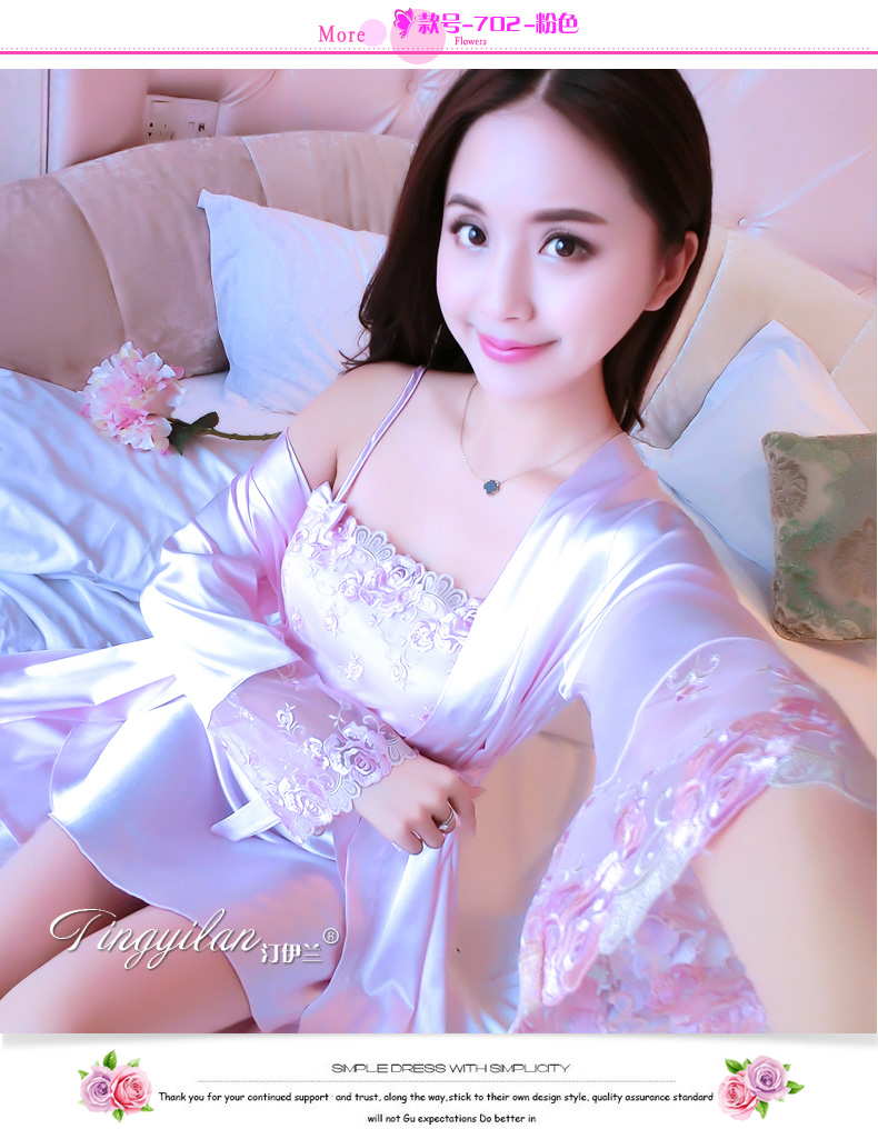 Đồ ngủ mùa hè của phụ nữ ngắn tay hai mảnh phù hợp với lụa ren dây đeo sexy mùa xuân và mùa thu dài tay băng lụa nightdress dịch vụ nhà