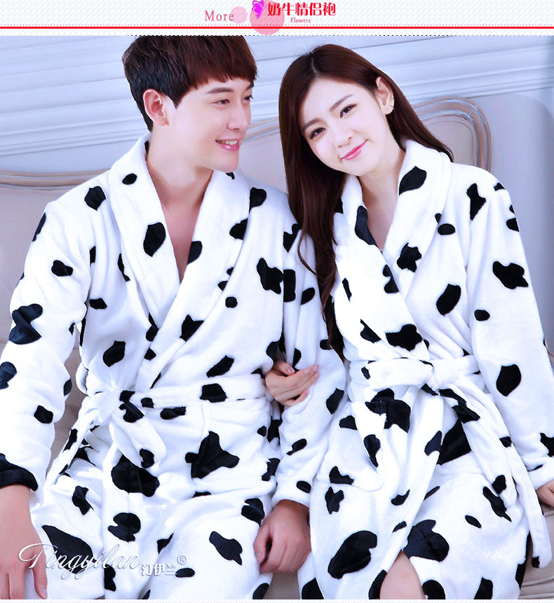 Áo ngủ người yêu áo choàng tắm nam và nữ dày flannel mùa thu và mùa đông san hô lông cừu áo choàng dài tay áo ngủ bò dễ thương đồ ngủ nữ quần áo ngắn