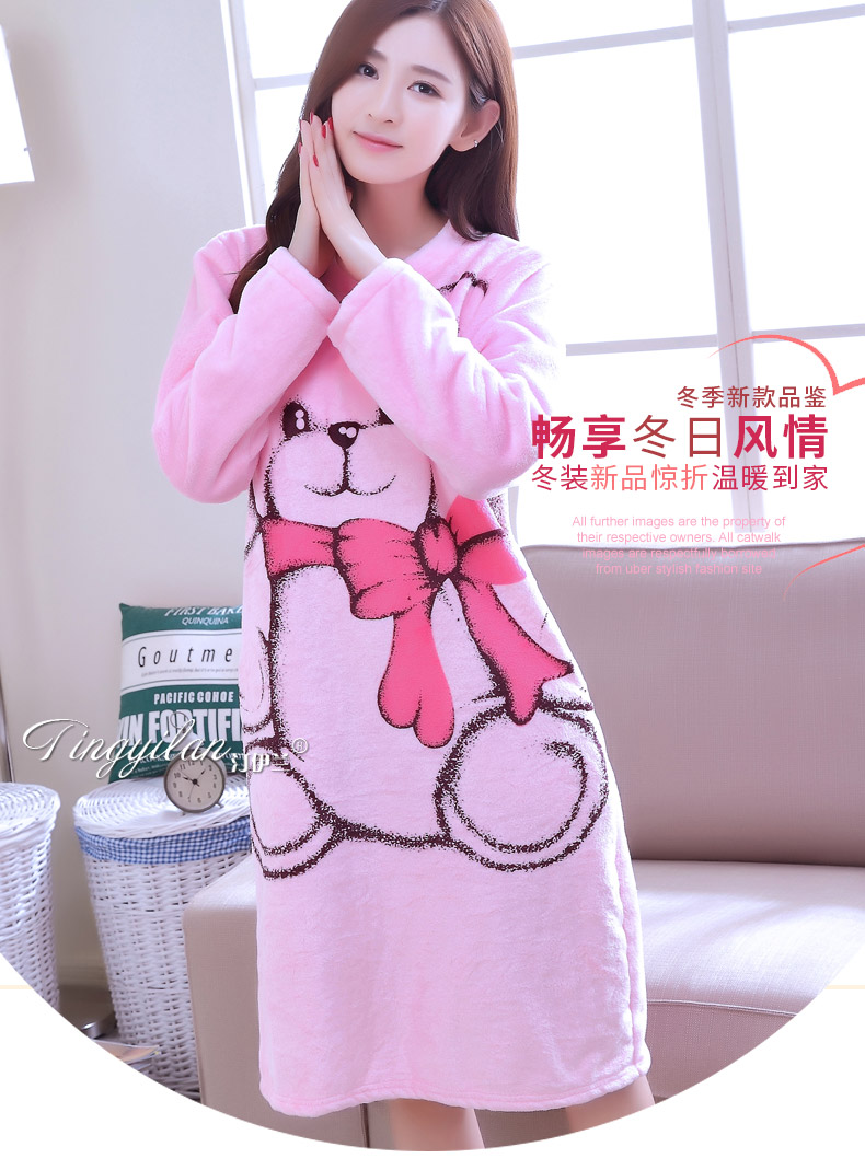 Áo ngủ nữ mùa đông dày flannel mùa xuân và mùa thu dịch vụ nhà đồ ngủ Bộ váy ngủ dễ thương áo choàng tắm dài tay áo tắm phiên bản Hàn Quốc váy ngủ lụa