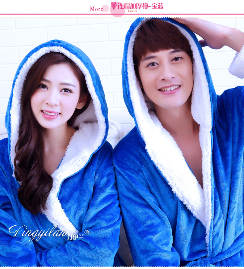 Cặp vợ chồng áo choàng nam và nữ dày flannel san hô lông cừu trùm đầu dịch vụ nhà đồ ngủ dài tay mùa thu và mùa đông áo choàng tắm áo choàng tắm áo ngủ đẹp giá rẻ