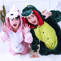 Dinosaur childrens pajamas boys and girls padded flannel coral velvet conjoined animal lovers cartoon cute