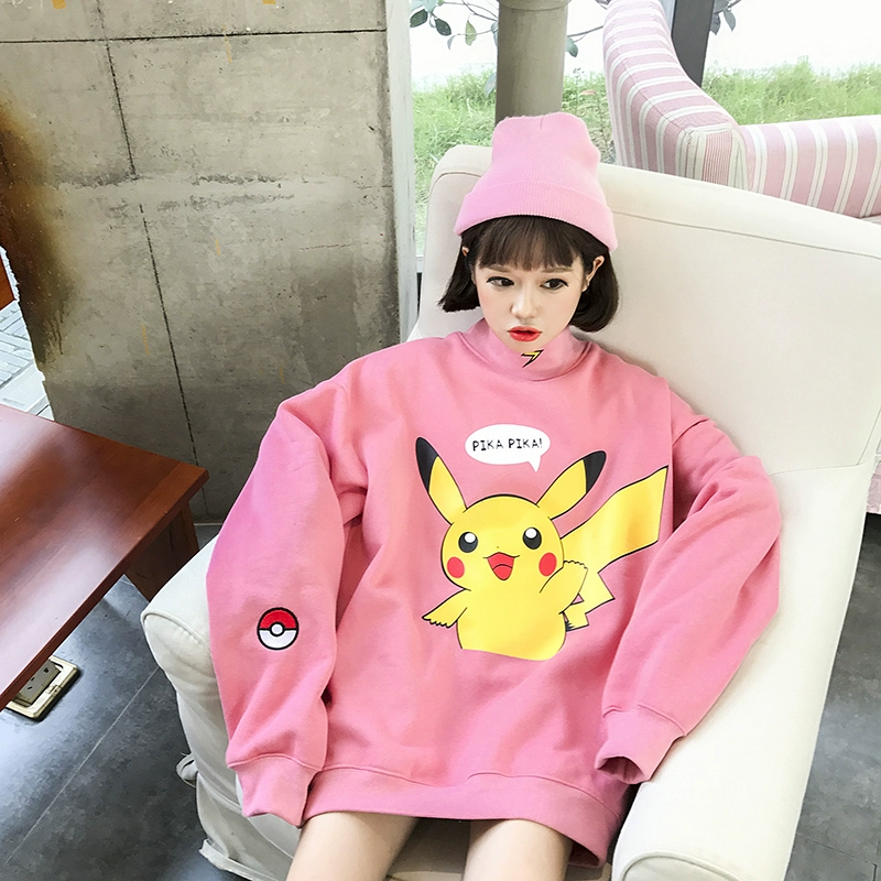 Mùa thu và mùa đông Hàn Quốc ulzzang Harajuku bf gió phim hoạt hình Pikachu dày người yêu thích áo len nam và nữ sinh viên áo khoác áo len dài tay