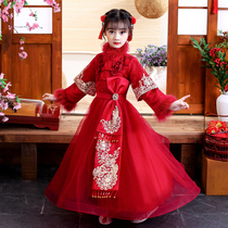 Chinese style girls Hanfu childrens costumes Tang costumes autumn and winter little girls New year clothes Super fairy skirt lace princess dress