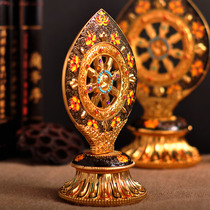Nepalese craftsmanship Tibetan Buddhist supply alloy Cure gold color painted enamel Large number method Wheel Baomiong pendulum piece