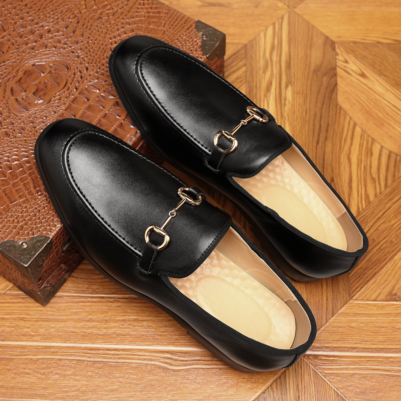 2026 Summer Loafers Slip-On Double-Buckle Leather Shoes for Men Casual Slip-On Leather Shoes Men's British Style Small Leather Shoes