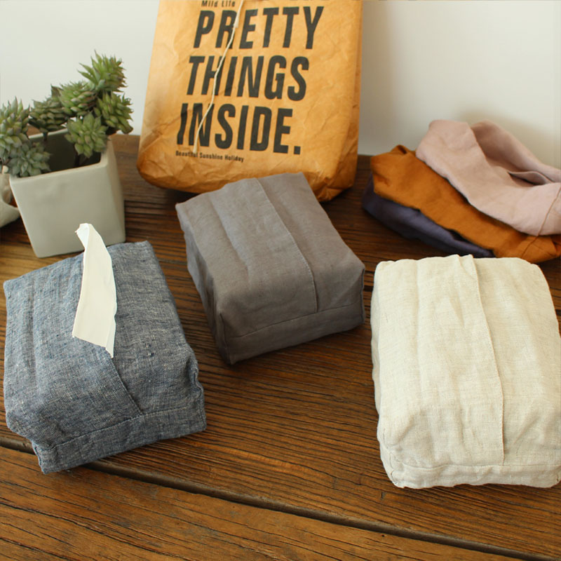 Nordic style pure linen draw paper bag simple fabric draw paper box Car paper towel box Living room dining table paper towel bag