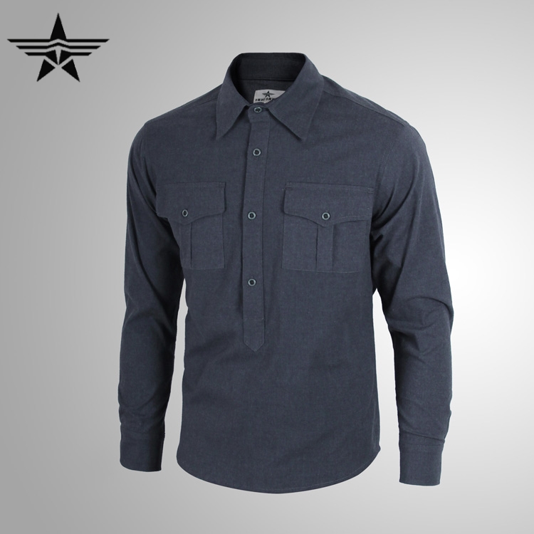 German Grey Thickened Shirt Male Style Long Sleeve Head Shirt Flannel WWII Reticle Army Memes