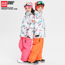 Nanen childrens ski suit suit suit men and womens ski pants outdoor thick waterproof windproof snowboarding clothes