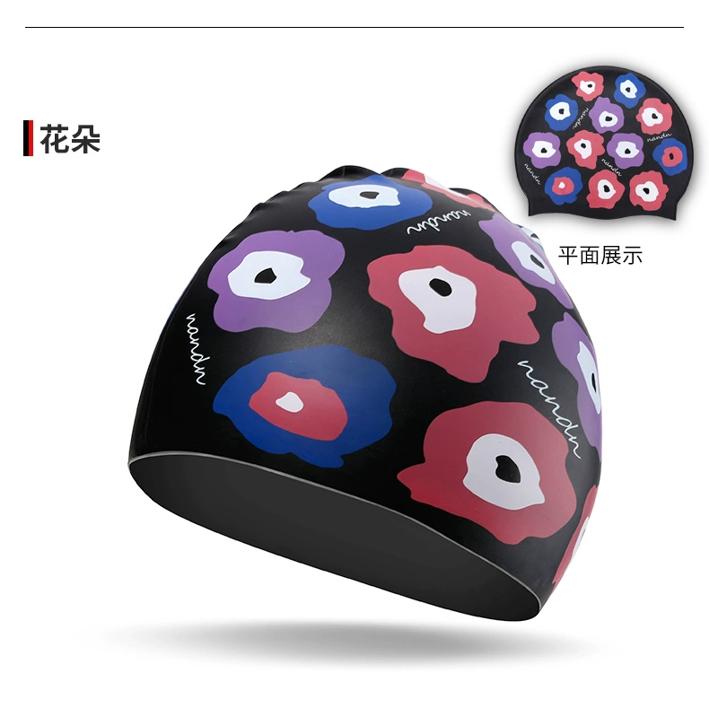Mũ bơi NANDN Nanen cho cả nam và nữ áp dụng in mũ bơi dài silicone không thấm nước mũ bơi cho nữ