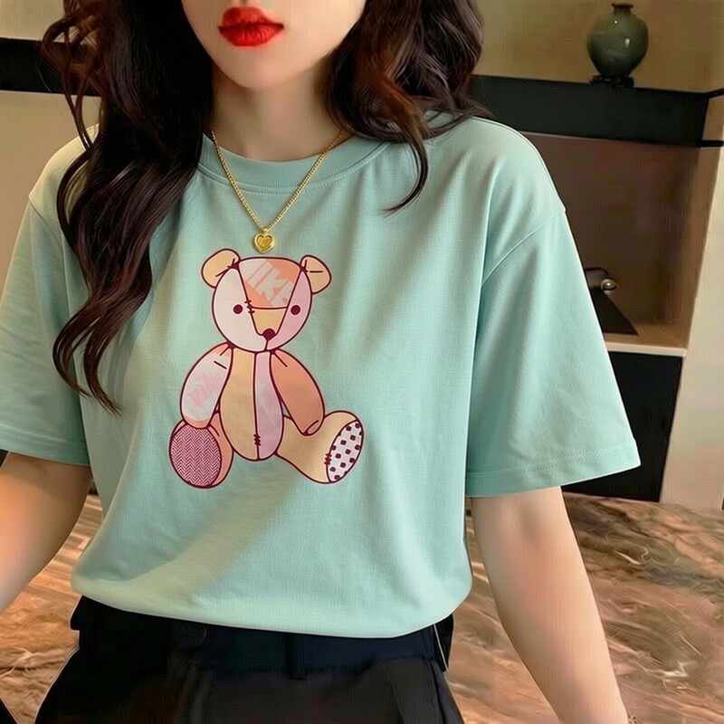 Nike Genuine Green T-Shirt Trendy Printed Short-Sleeved Women's Loose-Fitting Five-Quarter Sleeve Thin Breathable Sportswear