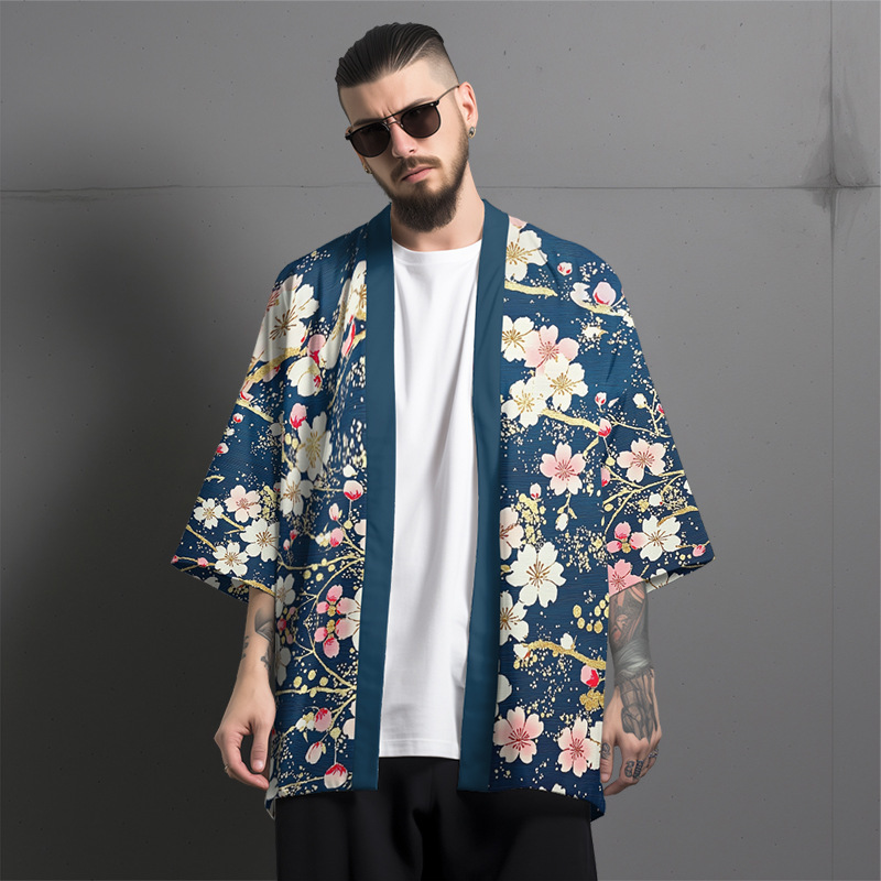 3D Printed Thin Kimono-Style Cardigan with Three-Quarter Sleeves, Japanese-Style Robe, Loose and Versatile, Sun-Protective Shawl, Thin Jacket, Trendy