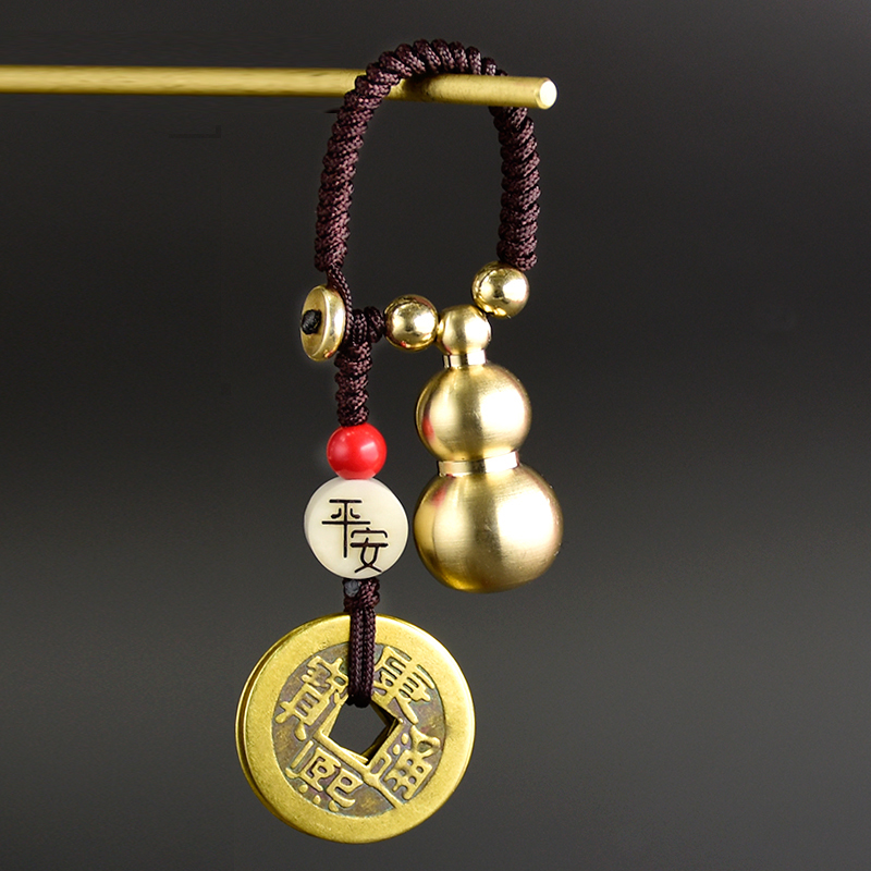 Small number solid bronze gourd key button 5 imperium wallet hang pure copper lettuclle pendant Bell Pendant handknitted Po Ping An