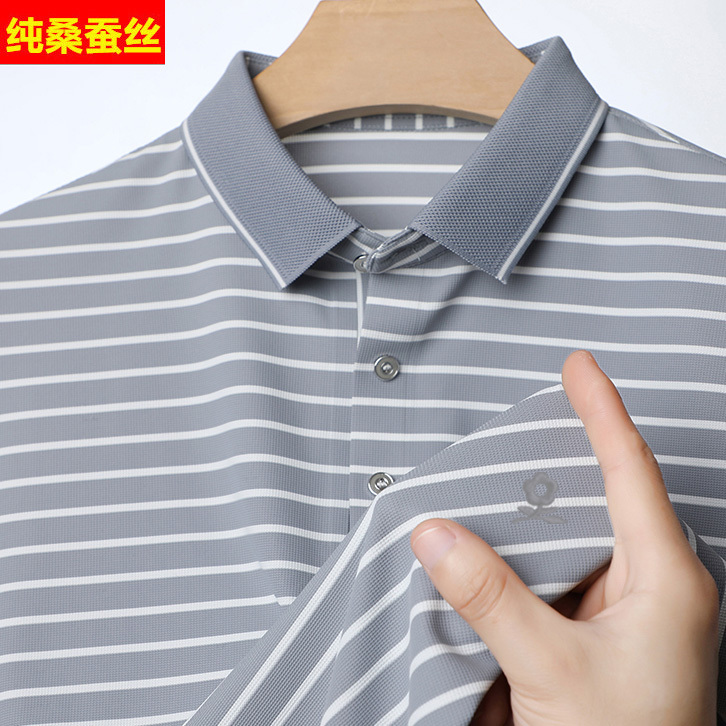 Vimente Short-Sleeve T-Shirt for Men, Pure Silk, Summer, Branded Business Style, Middle-Aged and Elderly Half-Sleeve Silk Polo Shirt