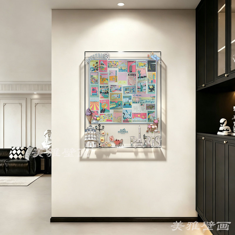 French-Style Vintage Acrylic Scarf Decorative Painting for Living Room Entrance Wall Hanging, Enjoy the World Mural French-Style Vintage Acrylic Scarf Decorative Painting for Living Room Entrance Wall Hanging, Enjoy the World Mural