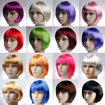 QiLiuhai Wig Kit Student Hairstyle Small Apple Dance Wig Colored BOB0 Head Short Fat Student hair