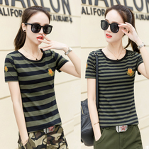 Camouflage T-shirt womens short sleeve 2021 summer new cotton thin outdoor sports casual wear sailor dance costume