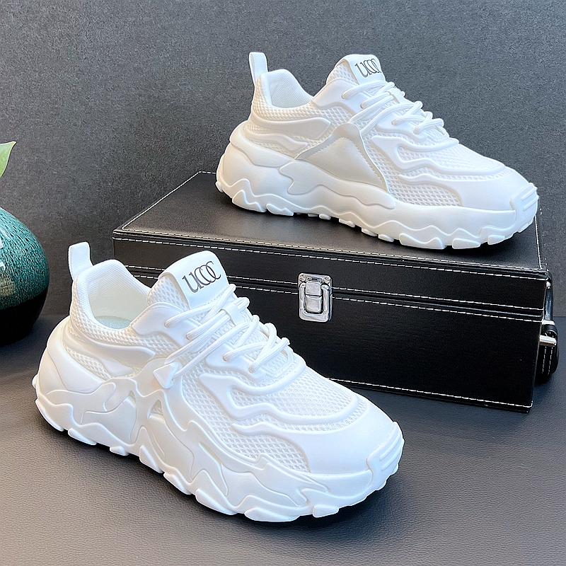 Mesh Sneakers for Men, Summer White Casual Shoes, Breathable and Versatile, White Sneakers for Men, Height-Increasing Dad Shoes, Trendy ins Mesh Sneakers for Men, Summer White Casual Shoes, Breathable and Versatile, White Sneakers for Men, Height-Increasing Dad Shoes, Trendy ins