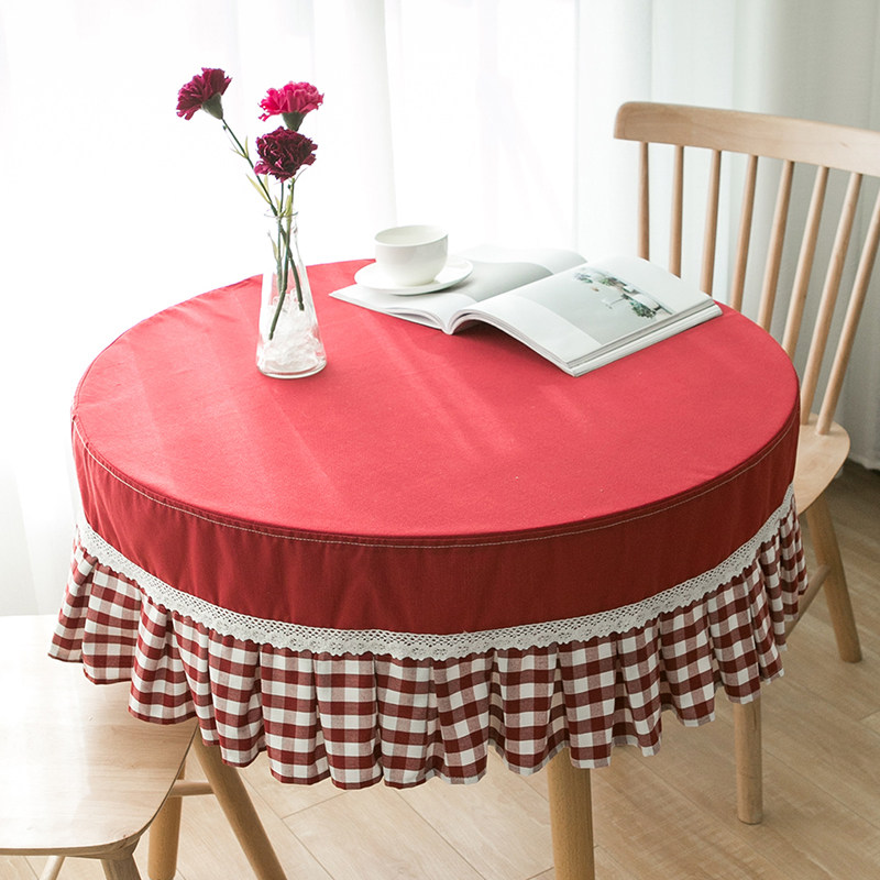 Round Table Checkered Round Table Cloth Cotton Hemp Cloth Art Fresh Pure Color Nordic Small Panes Table Tea Table Full Bag Geb