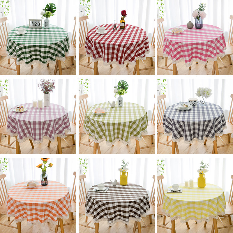 Round table cloth Cotton linen fabric thickened linen plaid round table cloth Small checkered cover cloth Coffee table square Nordic style