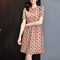 FYOG spring and summer womens 2021 short sleeve foreign air printing aged silk waist dress silk waist dress