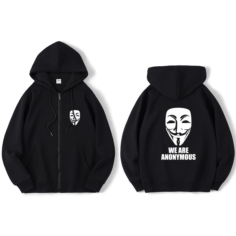 Anonymous Hacker Group Cloak-Style Sweatshirt with Hood, Zip-Up Cardigan Jacket, Trendy Clothing, Hooded Top for Men and Women