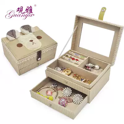 Korean princess cute rabbit baby Korean European style Wooden jewelry box with mirror drawer Children's storage box